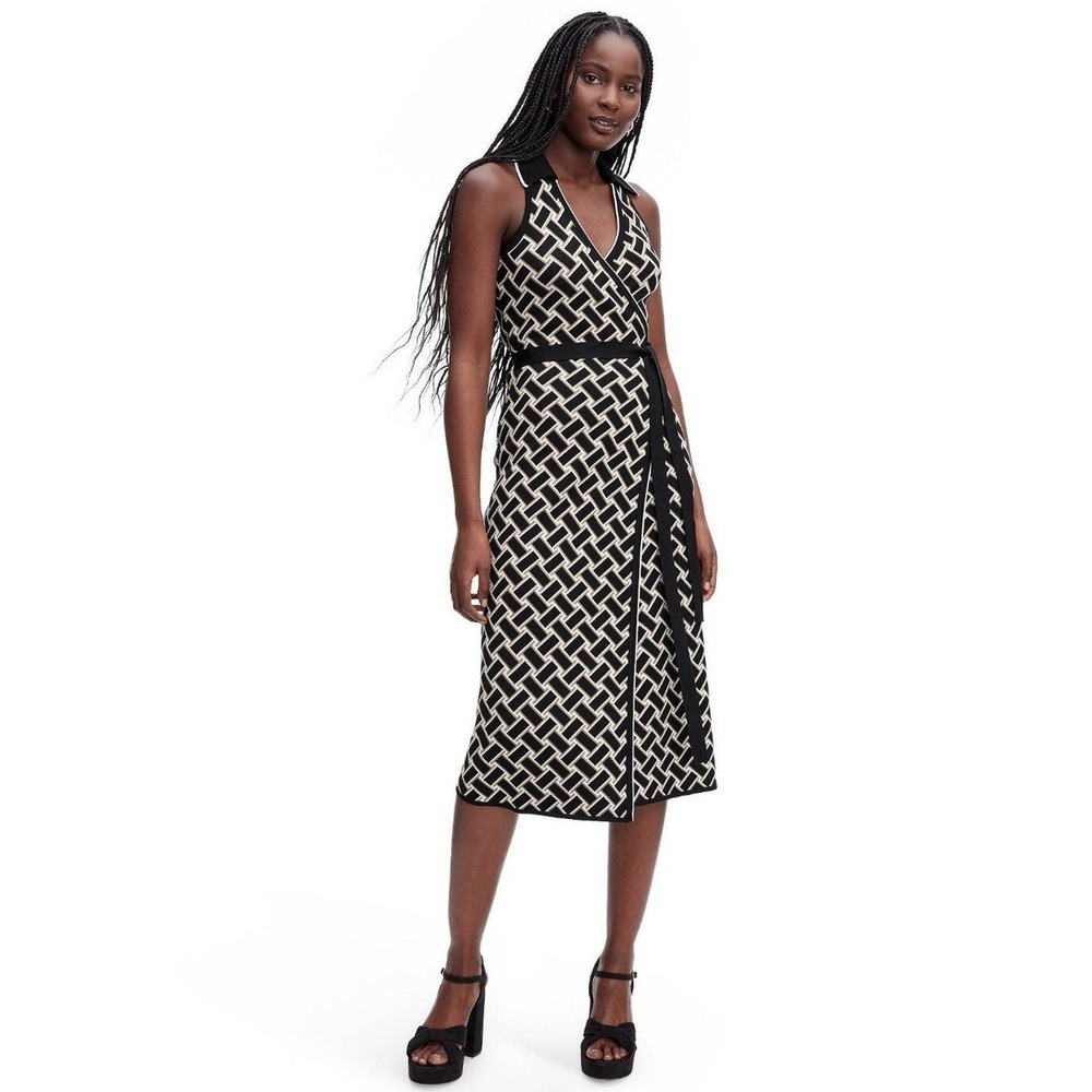 NWT Diane von Furstenberg for Target Knit Wrap Midi Dress Black Geometric‎ XS